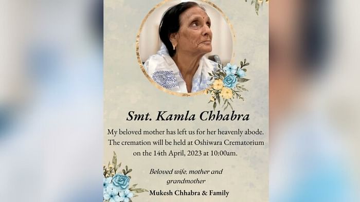 Kamla Chhabra death Renowned Casting Director Mukesh Chhabra mother is no more funeral to be held in Oshiwara