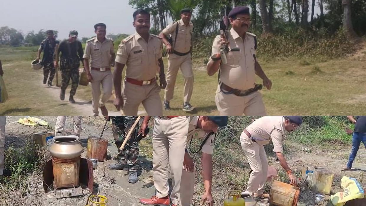 Bakhri police destroyed thousands of liters of illegal liquor by breaking furnaces in Begusarai