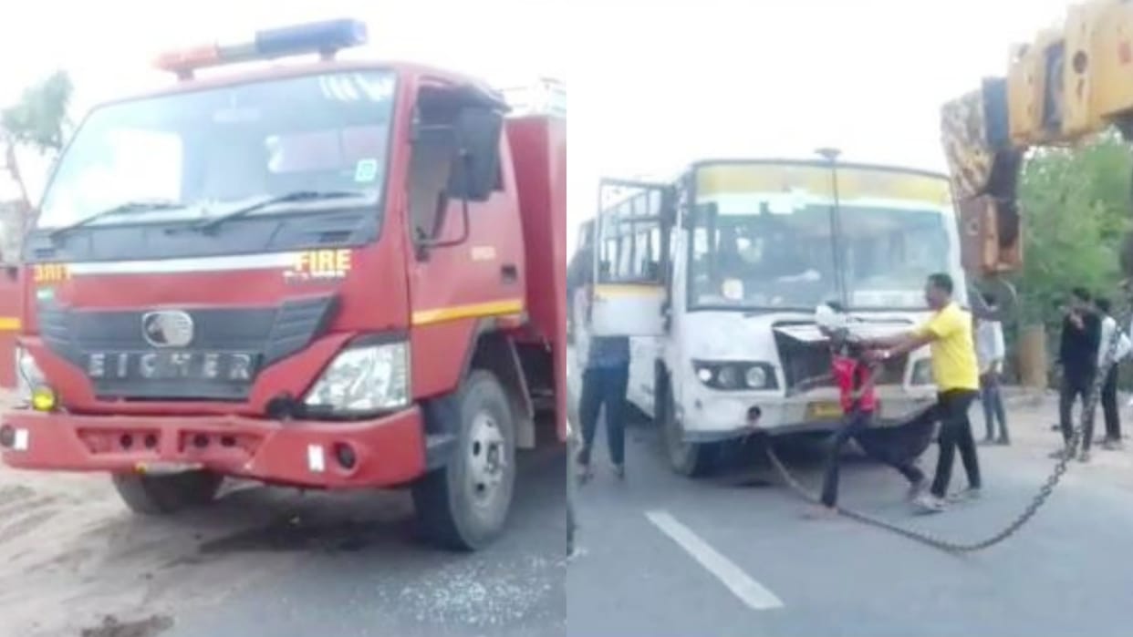 Jhunjhunu Road Accident Municipal fire engine and roadways bus collided two people died in Bissau town