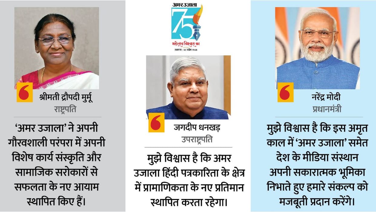 President murmu Vice President Dhankhar PM Narendra Modi Congratulates Amar Ujala On Completing 75 Years