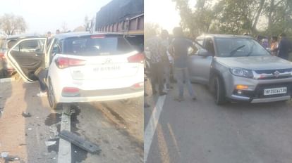 Chhatarpur speeding car suddenly applied brakes vehicle coming from behind collided three injured