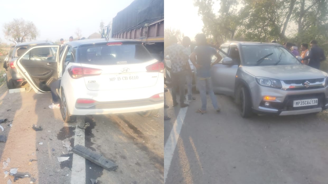 Chhatarpur speeding car suddenly applied brakes vehicle coming from behind collided three injured