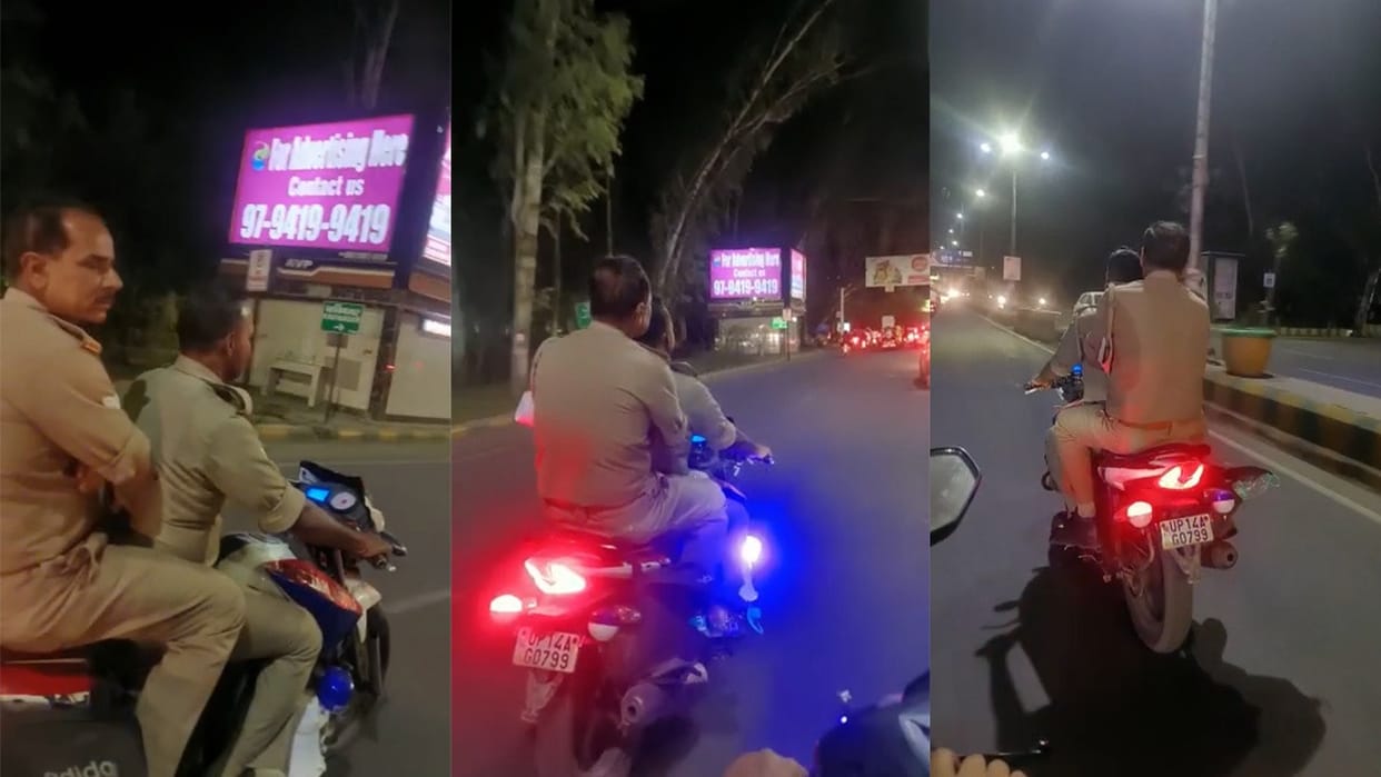 mother and daughter made video of policeman riding bike without helmet in ghaziabad video viral