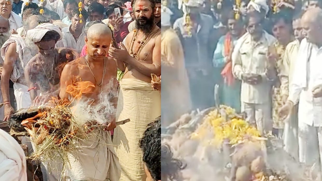 Saint Kanak Bihari Das was cremated on Tuesday at Moni Kala Kanak Dham in