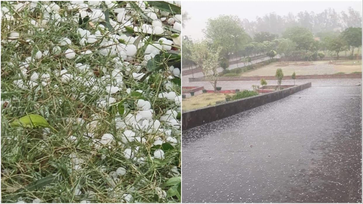 Hailstorm with continuous rain for 15 minutes between Jind and Uchana