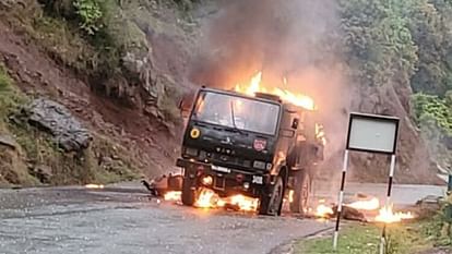 poonch news Fire in military vehicle on Poonch Jammu National Highway