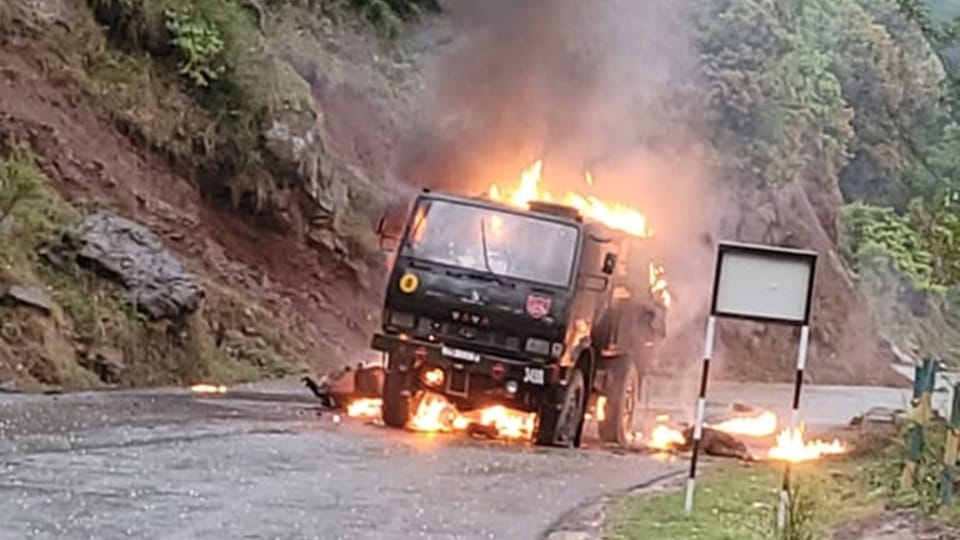 poonch news Fire in military vehicle on Poonch Jammu National Highway