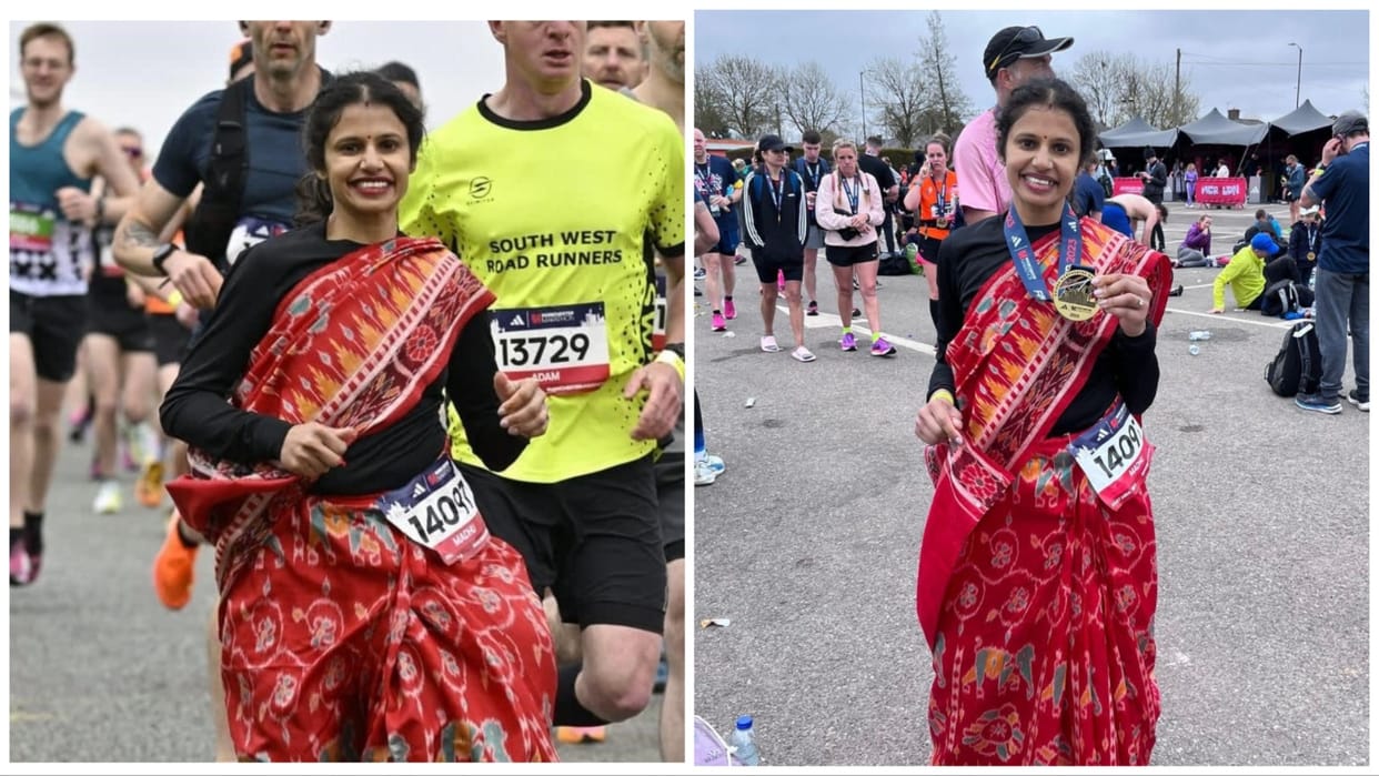 UK based Odisha Women Runs Marathon In Saree goes viral