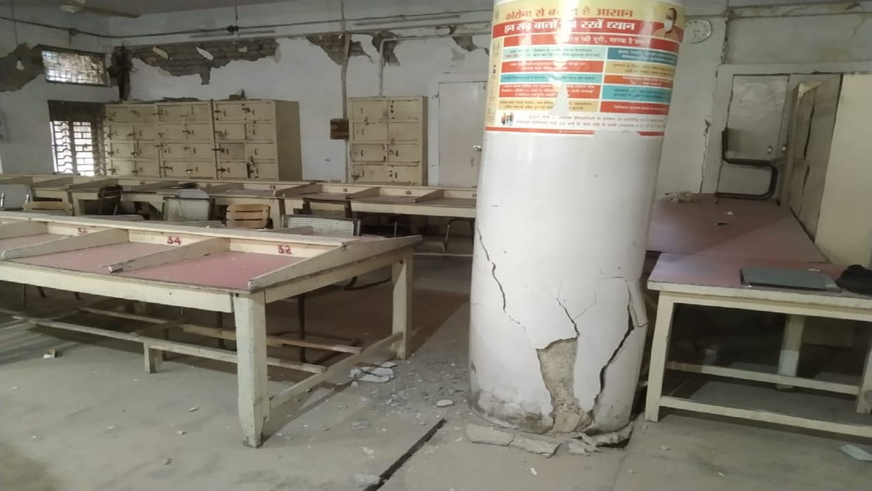 The post office building has sunk into the ground in Meerut District