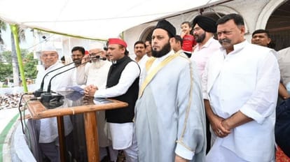 People participate in Eid celebration in Uttar Pradesh.