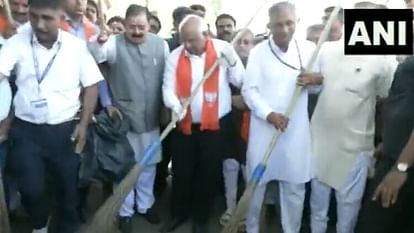 Gujarat Chief Minister Bhupendra Patel took part in a cleanness drive at Balaji Hanuman Temple at Rajkot