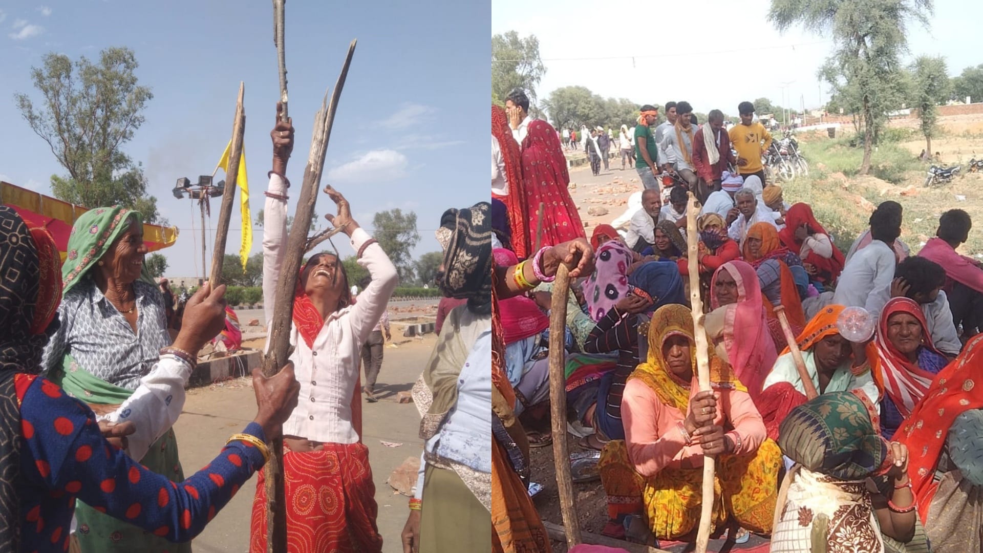 Reservation Demand Agitators of four societies stood on NH-21 of Bharatpur women also held sticks