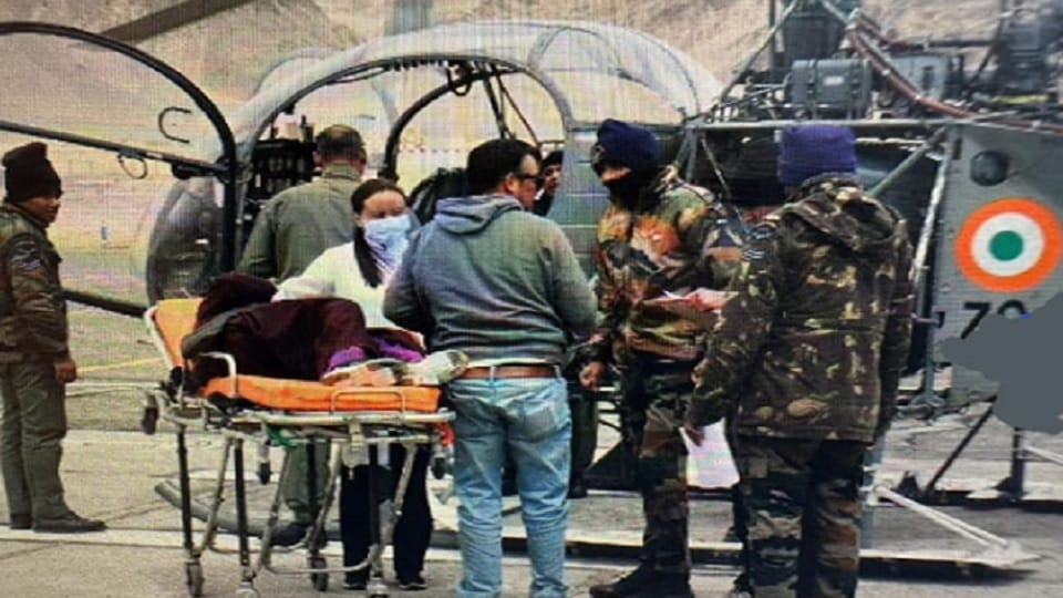 Indian Air Force (IAF) airlifted an elderly woman from Shade village in Zanskar Valley of Ladakh