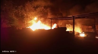Fire incident in Varanasi Fire broke out in old scrap tire godown and wooden shed, goods worth lakhs burnt to