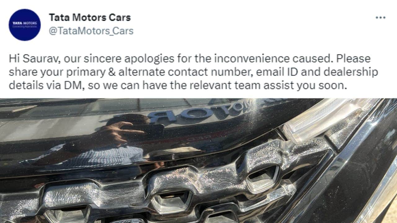 tata mid size suv harrier front bumper and grill melt in hot bengaluru, photos viral