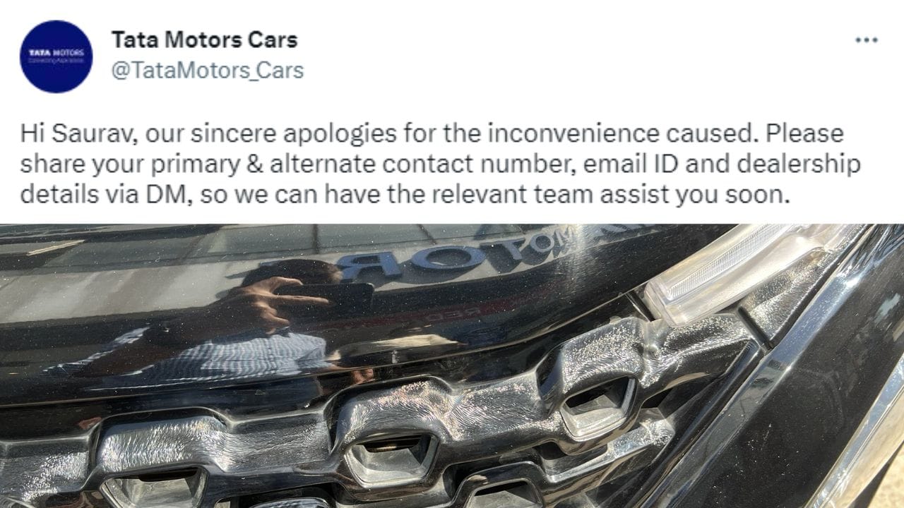tata mid size suv harrier front bumper and grill melt in hot bengaluru, photos viral