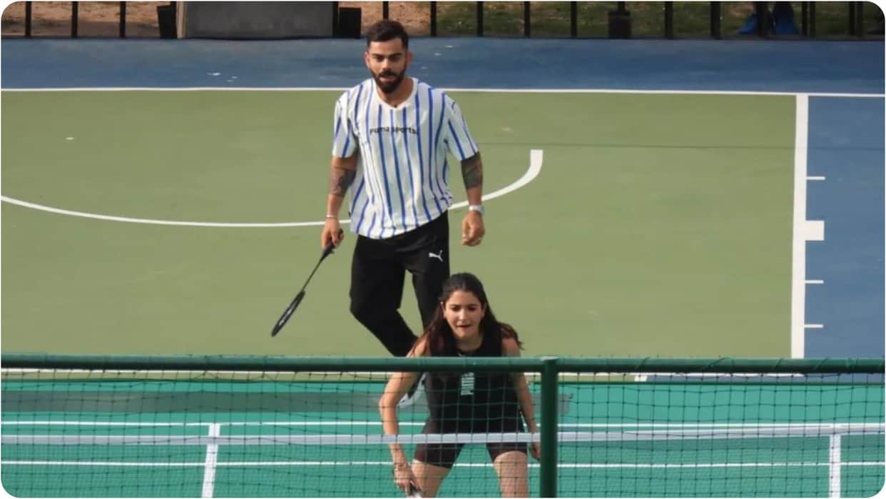 Virat Kohli plays Badminton with Anushka Sharma in a promotional event