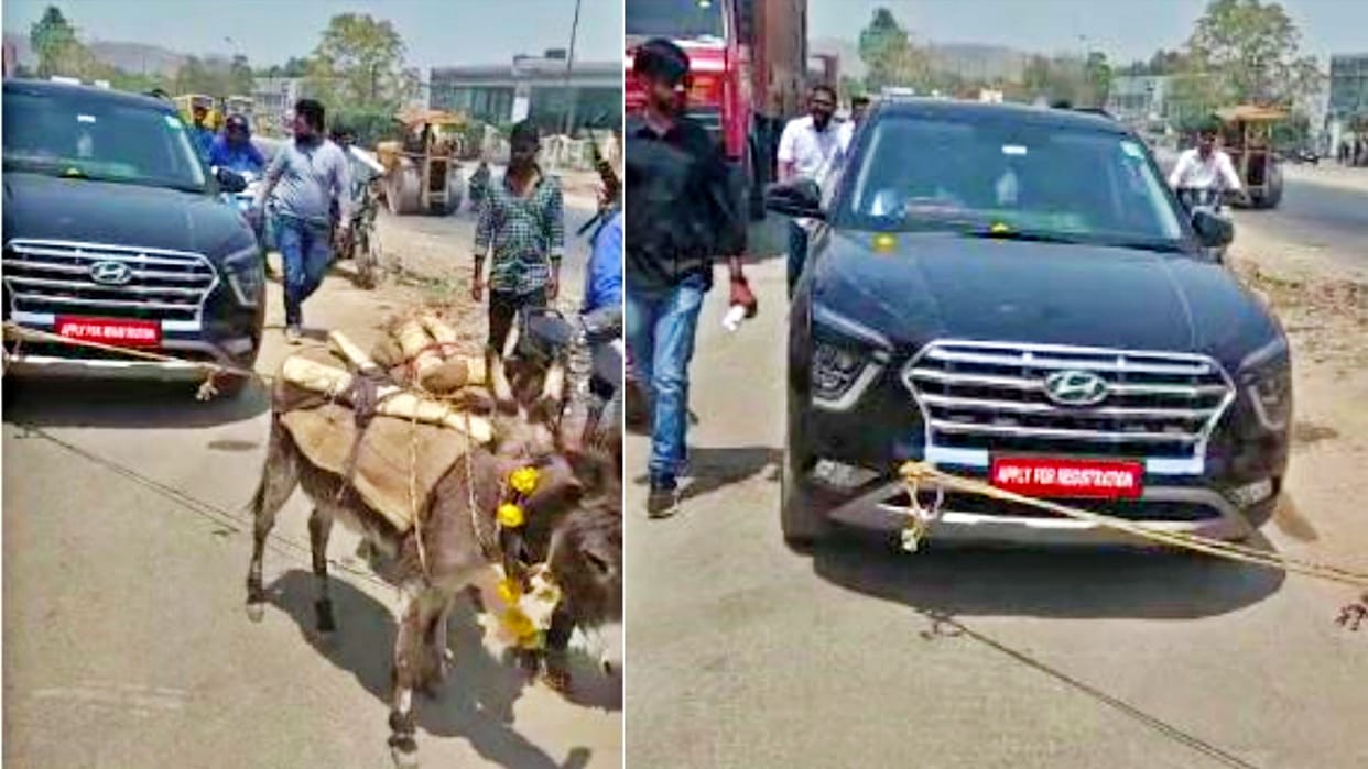 Man pulled 18 lakh car with donkeys in Udaipur