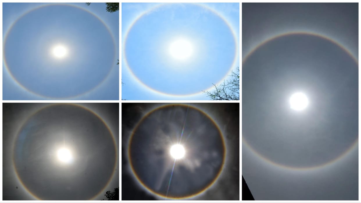 Rainbow Unique astronomical phenomenon in the sky, Sun surrounded by a golden circle