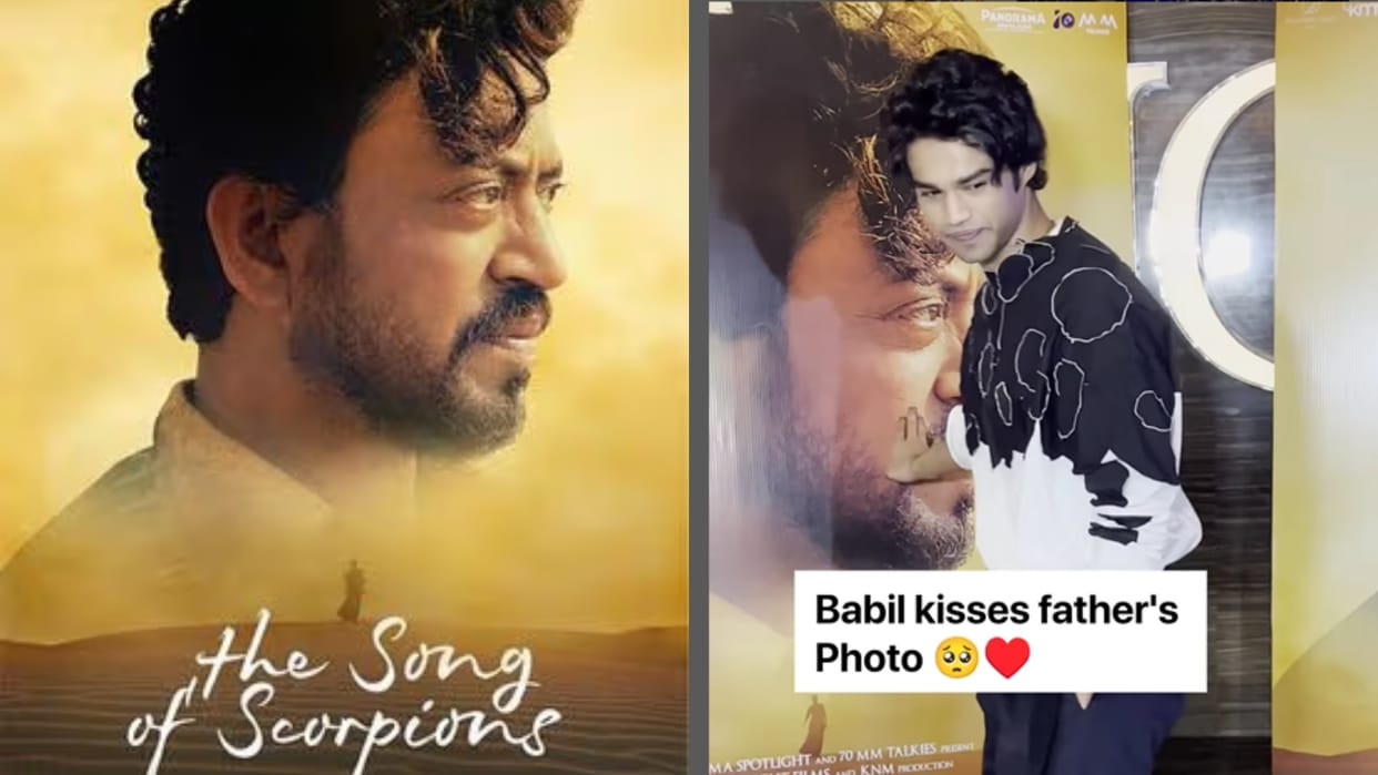 Song Of Scorpions Irrfan Khan Son Babil Khan Kisses His Last Film Poster Video Went Viral On social Media