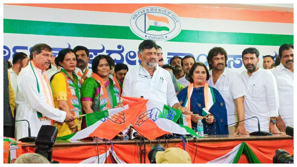 Kannada film star Shivarajkumar wife Geetha joins Congress party Will start promotion soon