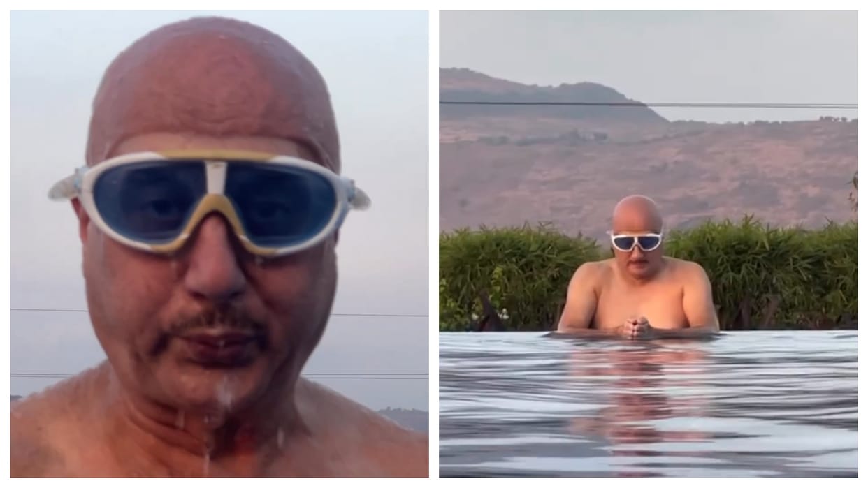 Anupam Kher shares his swimming video with motivational caption says Overcome Fear