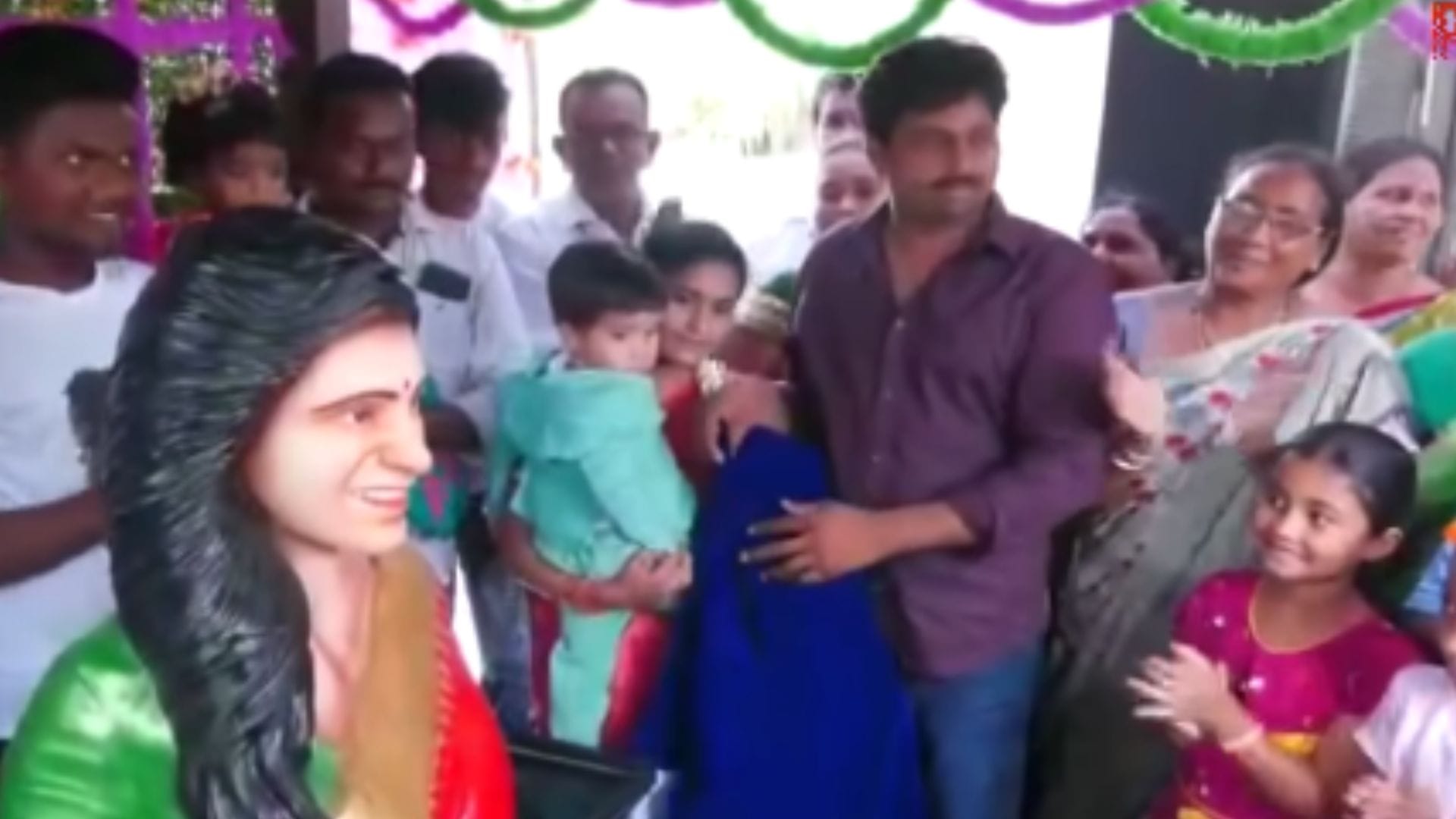 Samantha Ruth Prabhu Fan constructed a temple of Actress in his residence In Andhra Pradesh Video Viral