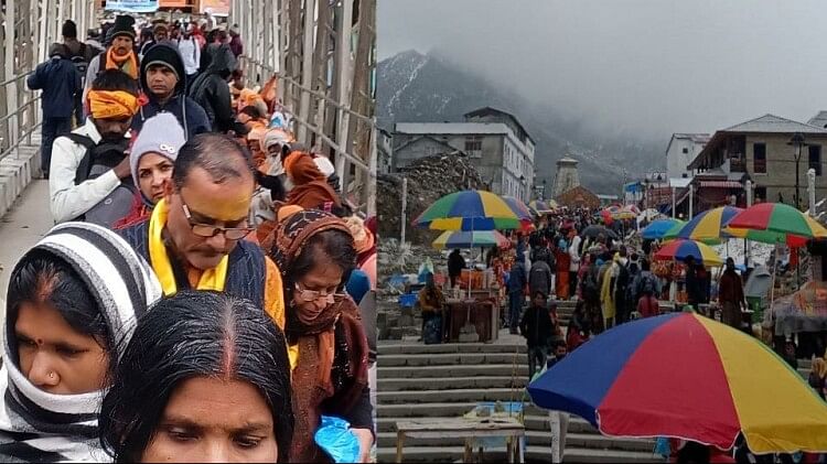 Chardham Yatra 2023 Pilgrims Huge Crowd In Badrinath And Kedarnath Dham Long Line Photos Amar 0984