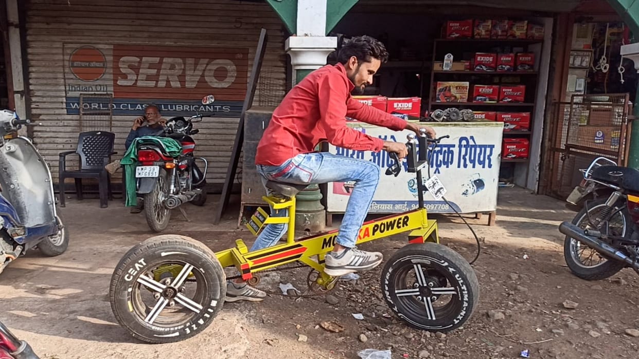 Adil Mansuri who runs a welding shop made a bicycle out of jugaad in Rajgarh