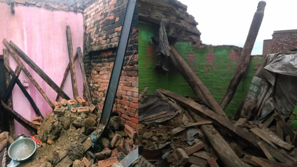The roof of two house collapsed and nine people injured with six children during rain in Saharanpur