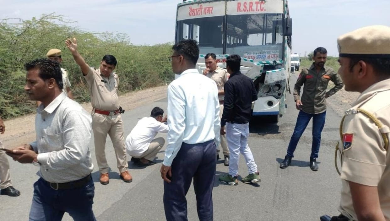 Road accident on Shahpura-Bhilwara mega highway roadways bus crushed bike riders three deaths