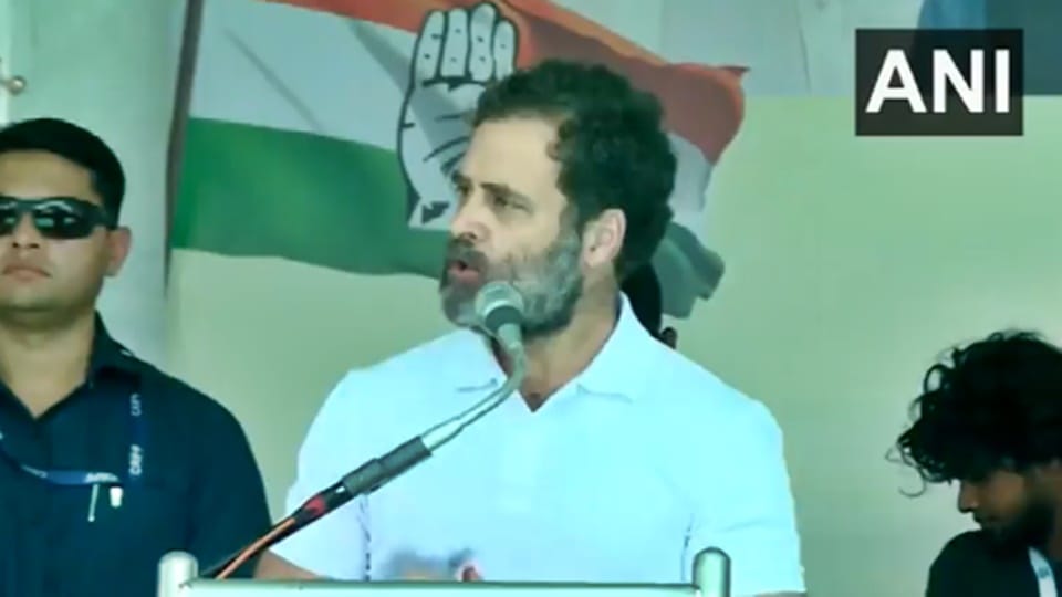 Congress Leader Rahul Gandhi addresses the public in Thirthahalli, Shivamogga