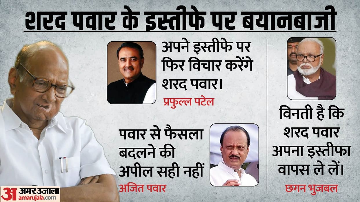 Ncp chief sharad pawar resignation news ajit pawar and Praful Patel reaction news update