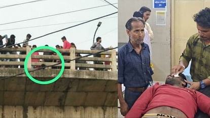 The young man head got stuck in the railing of the over bridge after the bike slipped