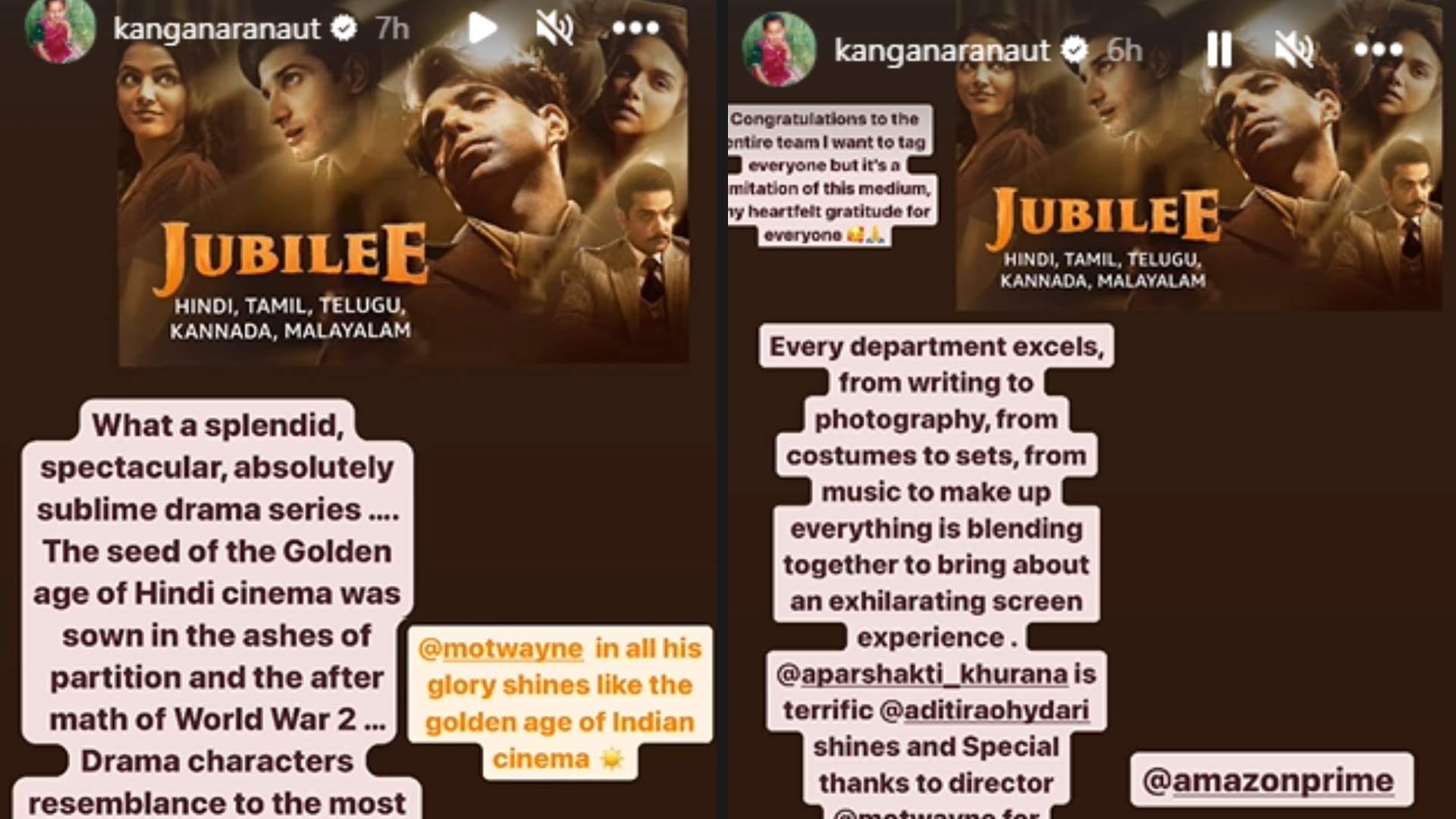 kangana ranaut praises web series Jubilee thanks Vikramaditya for casting Wamiqa Gabbi and Sidhant Gupta