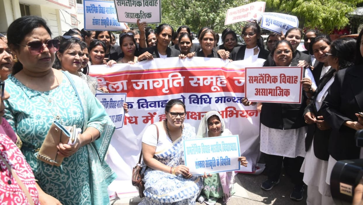 Women protest on SC's hearing to recognize same-sex marriage in Jaipur, Court should not work of Parliament