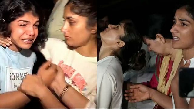 Wrestler Protest Vinesh Sakshi Wept After Clash With Delhi Police Bajrang’s Wife Sought Support See Photos