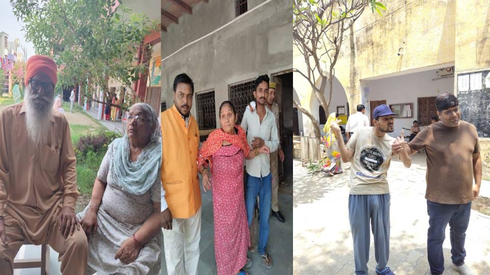 Elderly and sick people along with their relatives reached polling station to cast their votes in Agra