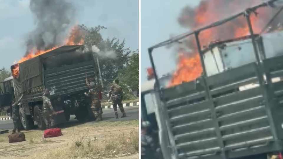 Army truck caught fire near Dakha of Punjab