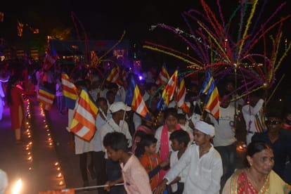 Buddha Purnima Tathagat preaching site illuminated by lamps in Sarnath varanasi