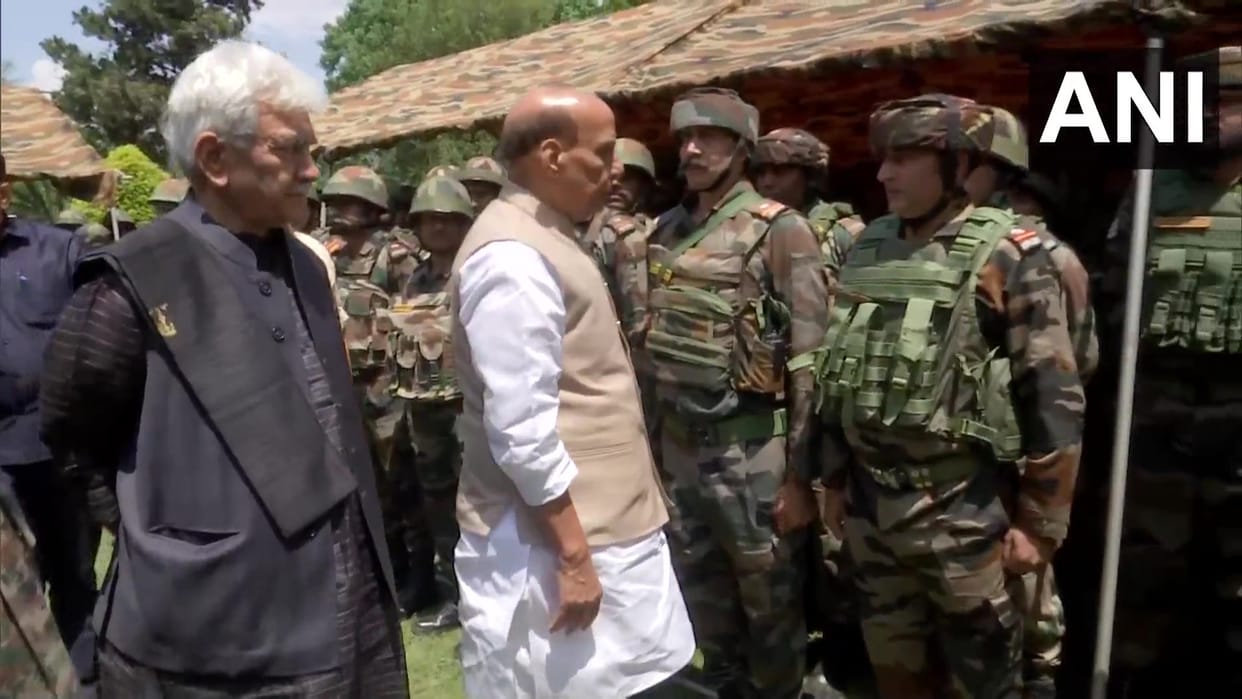 Defense Minister Rajnath Singh and Army Chief General Manoj Pandey visit Jammu review the security situation