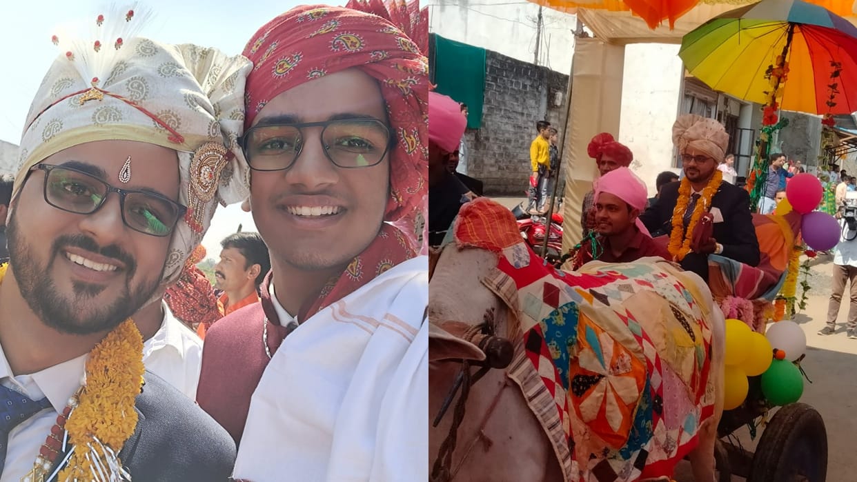 Unique wedding in MP Groom arrives to pick up bride riding on bullock cart with 35 tractors