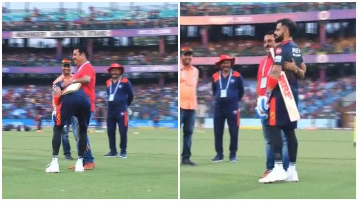 Video Virat Kohli met his childhood coach Rajkumar Sharma before DC vs RCB match touched his feet in stadium