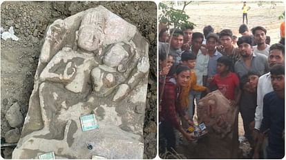 stone collided with bulldozer during digging taken out Shiva-Parvati idols of 18th century found in agra