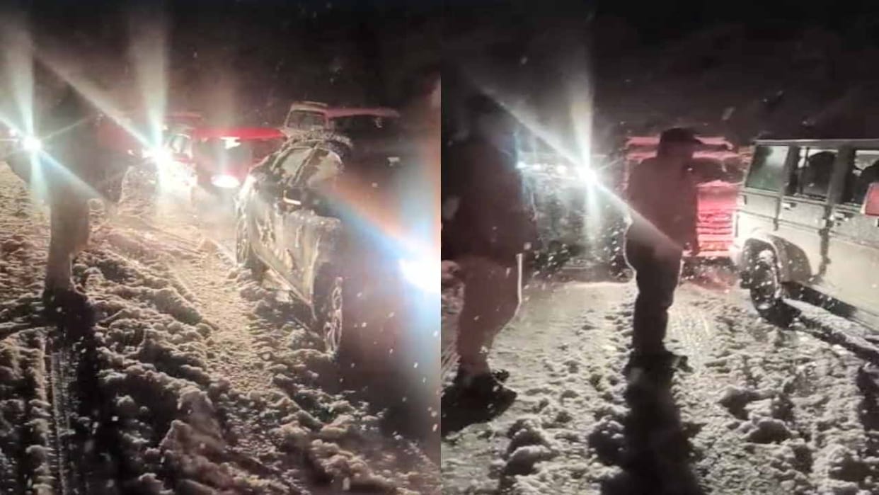 vehicles stranded near Atal Tunnel Rohtang due to snowfall
