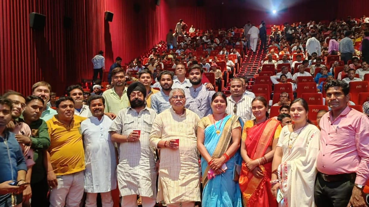 vidhansabha Former Speaker Dharamlal Kaushik watch movie 'The Kerala Story' with BJP workers in bilaspur