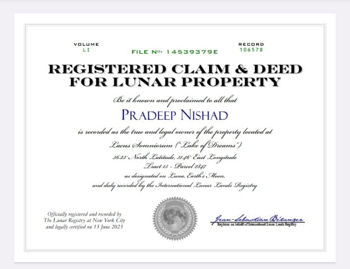 This person of Mirzapur bought one acre of land on the moon, told how and where did he get the registry done?