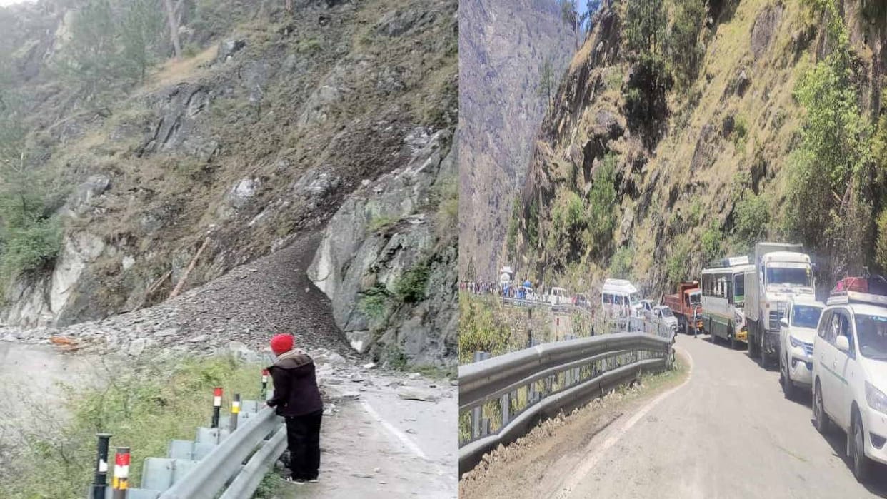 NH remained closed for seven and a half hours due to heavy landslides and cracking of rocks in Chaura