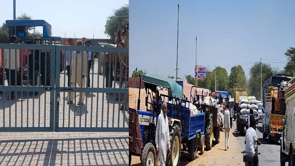 Farmers furious after seeing lock at Mahendergarh market gate in morning, long queue of vehicles on road
