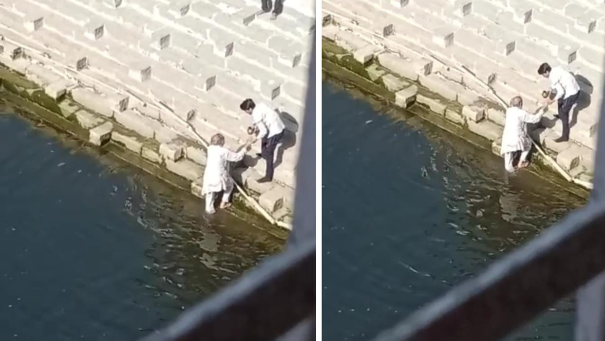 Old man foot slipped in Kotitirtha Kund, regular visitors saved his life, accident occurred while extracting